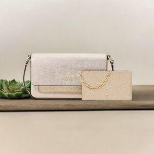 NWT - Kate Spade Authentic Glimmer Crossbody w/Cardholder Duo Set,  Gold Color